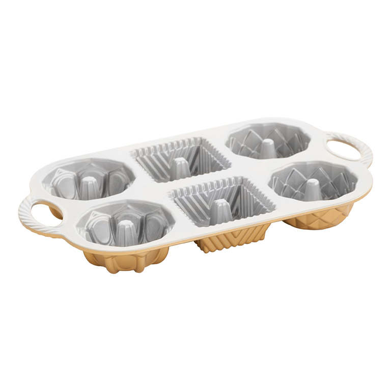 Backform GEO BUNDLETTE BUNDT , für 6 Minibundtorten, verschiedene Formen, gold, Nordic Ware