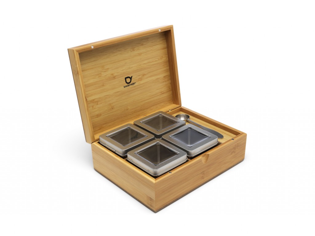 Teebeutelbox für losen Tee, 4 Dosen, mit Tee Messlöffel, Bambus, Bredemeijer