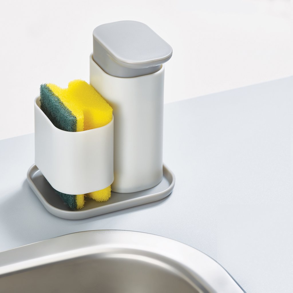 Seifenspender mit Schwammhalterung DUO 80072 240 ml, grau, Joseph Joseph