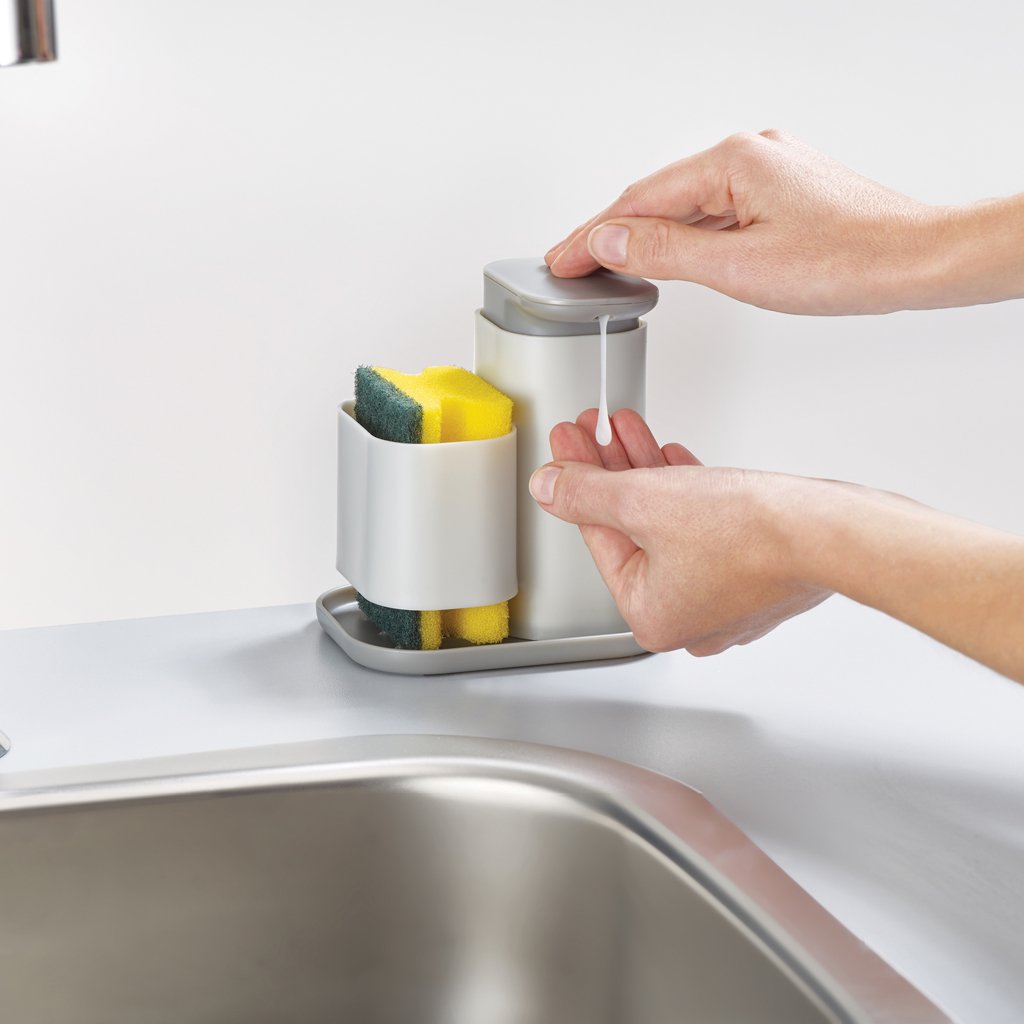 Seifenspender mit Schwammhalterung DUO 80072 240 ml, grau, Joseph Joseph