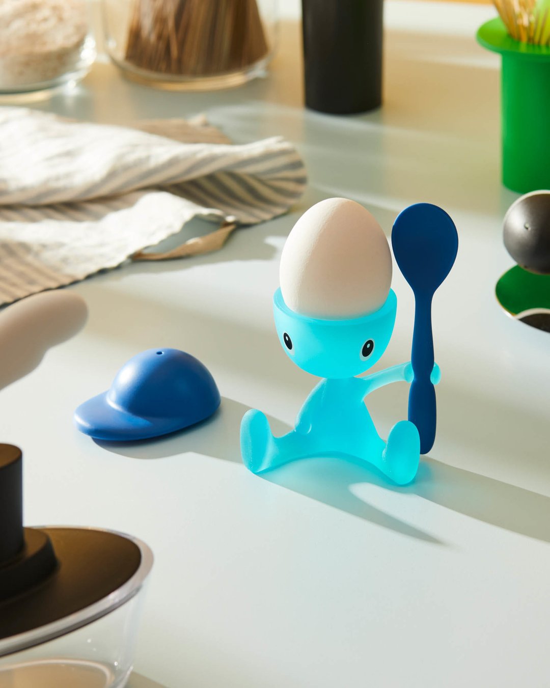 Eierbecher CICO, mit Löffel, blau, Alessi