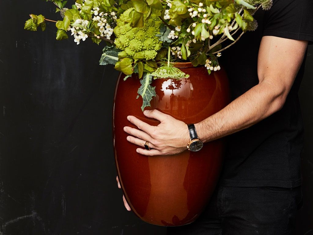Vase 50 cm, Bernstein, Steinzeug, Bitz