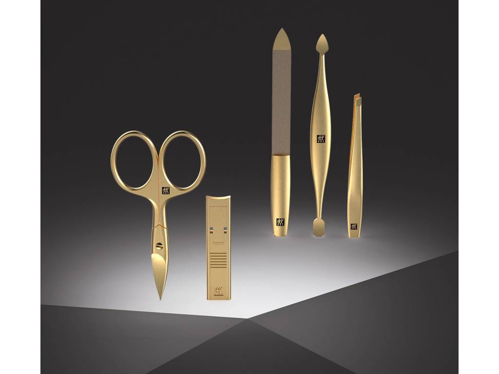 Maniküre-Set BT TWINOX GOLD EDITION, 4-teilig, blau, Leder, Zwilling