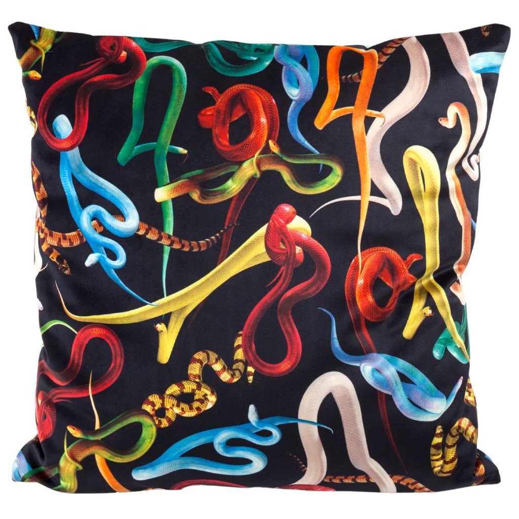 Kussentje TOILETPAPER SNAKES 50 x 50 cm, zwart, Seletti