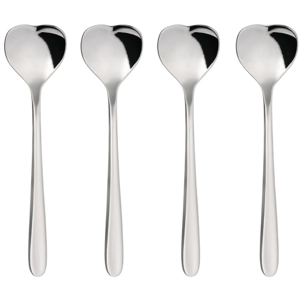 Koffielepel BIG LOVE, set van 4 stuks, 10 cm, zilver, Alessi