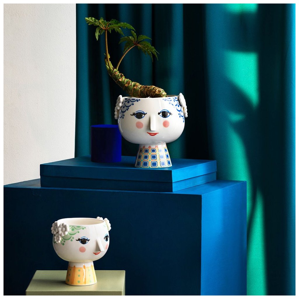 Bloempot EVA 21 cm, blauw, keramiek, Bjørn Wiinblad