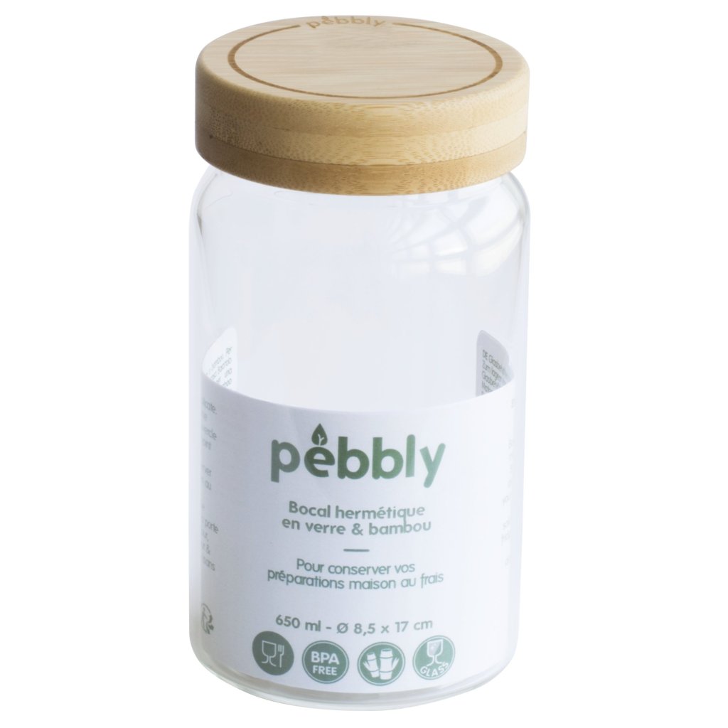 Vershoudpot PKV-027 650 ml, glas / bamboe, Pebbly