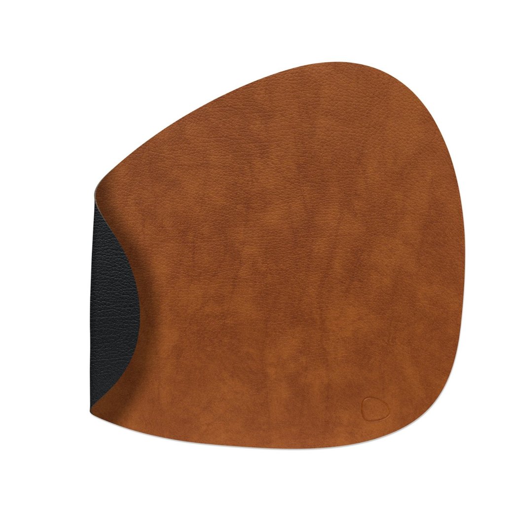 Placemat CURVE NUPO 37 x 44 cm, dubbelzijdig, cognac / zwart, leer, LIND DNA