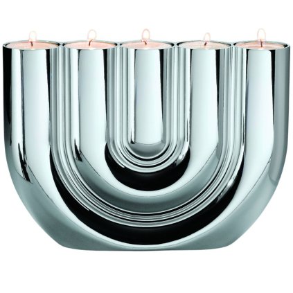 Waxinelichthouder DOUBLE U 27 cm, zilver, Philippi