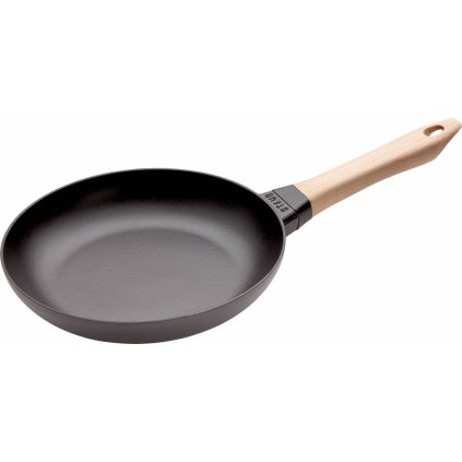 Koekenpan 28 cm, houten steel, gietijzer, Staub