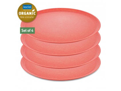 Plastic bord CONNECT, set van 4 stuks, 25,5 cm, koraalrood, Koziol