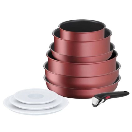 Pannenset INGENIO DAILY CHEF L3989402, 10-delig, rood, aluminium, Tefal