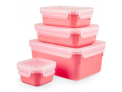Voedselbewaardoos MASTER SEAL COLOUR EDITION N1030910 , set van 4 stuks, koraal rood, plastic, Tefal