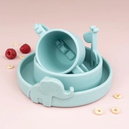 Kinderbord PEEKABOO ELPHEE 16 cm, blauw, siliconen, Done by Deer