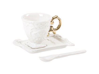 Koffiekopje met schotel en lepel I-WARES goud, Seletti