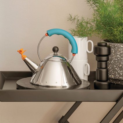 Fluitketel 9093 1 l, zilver / blauw / oranje, Alessi
