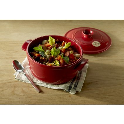 Lage braadpan 4 l, met deksel, bordeauxrood, Emile Henry