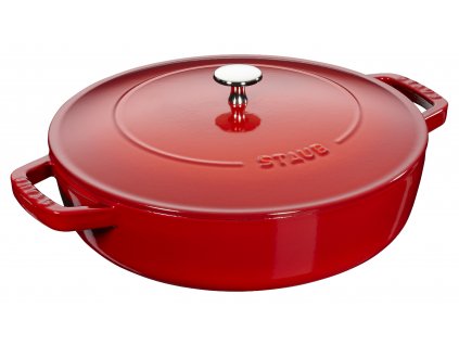 Lage braadpan 24 cm, sluitend deksel, kersen, gietijzer, Staub