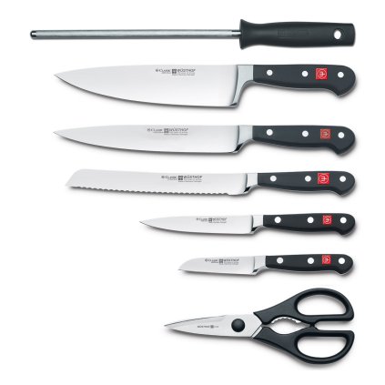 Messenblokset CLASSIC, 8-delig, met slijpstaaf en schaar, donker hout, Wüsthof