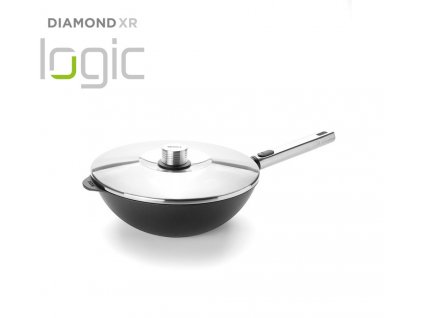 Wok DIAMOND PRO XR LOGIC 28 cm, met deksel, afneembare steel, WOLL