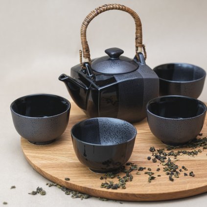 Theepot met theekopjes (set) GUNMETAL, 5-delig, MIJ