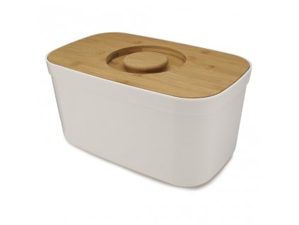 Broodtrommel 35 x 22 cm, met bamboe deksel/snijplank, wit, Joseph Joseph