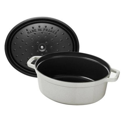 Lage braadpan COCOTTE 23 cm, ovaal, wit, gietijzer, Staub