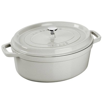 Lage braadpan COCOTTE 23 cm, ovaal, wit, gietijzer, Staub