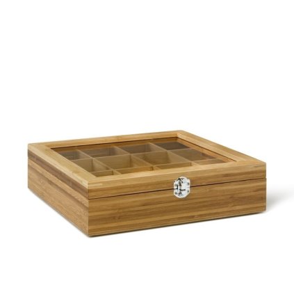 Theedoos, 12 vakken, met venster, hout, Bredemeijer