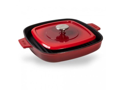 Grillpan IND 24 cm rood, met deksel, ijzer, Woll