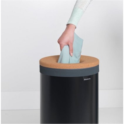 Wasmand 35 l, met kurken deksel, zwart, Brabantia