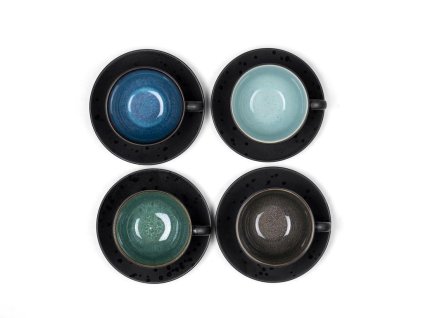 Theekopje met schotel, set van 4 stuks, zwart, Bitz