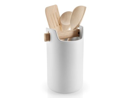 Pollepelhouder 20 cm, eikenhouten handvat, wit, keramiek, Eva Solo