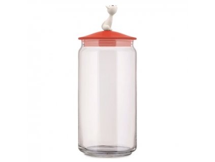 Voorraadbus voor kattenvoer MIOJAR 1,5 l, rood, glas, Alessi