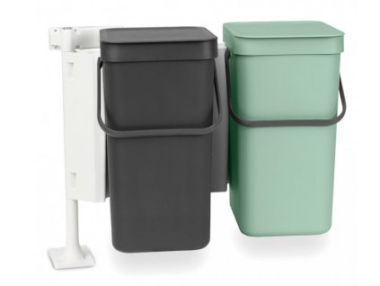 Inbouwprullenbak SORT & GO 2 x 12 l, grijs/groen, Brabantia