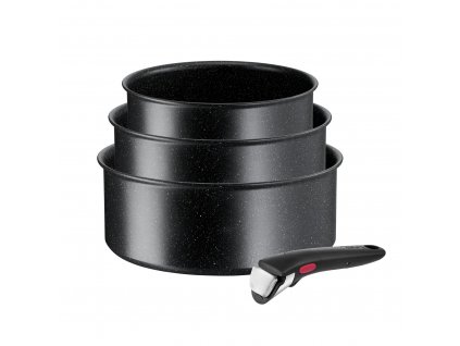 Pannenset INGENIO BLACK STONE L3998902, 4-delig, zwart, aluminium, Tefal