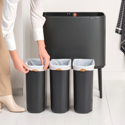Touch prullenbak BO TOUCH BIN 3 x 11 l, confident grey, staal, Brabantia