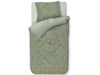 Eenpersoons beddengoedset AMOR DE DIOS 140 x 200 cm, groen, percal katoen, Pip Studio