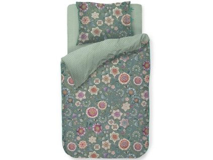 Eenpersoons beddengoedset VIVA LAS FLORES 140 x 200 cm, groen, percal katoen, Pip Studio