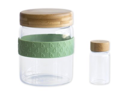 Lunchfles (set) PKV-031, 2-delig, glas / bamboe, Pebby