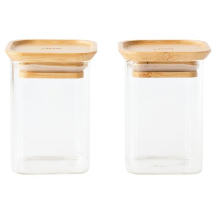 Voorraadbus PKV-047, set van 2 stuks, glas / bamboe, Pebbly