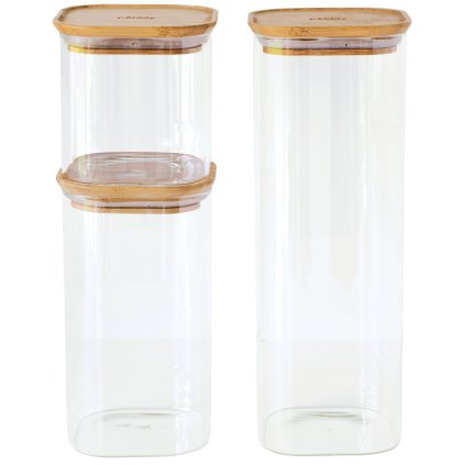 Vershoudpot PKV-035, set van 3 stuks, glas / bamboe, Pebbly