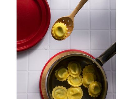 Houten pollepel NBA137 30 cm, geperforeerd, bamboe, rood, Pebbly