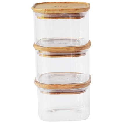 Vershoudbakje PKV-034 500 ml, set van 3 stuks, glas / bamboe, Pebbly