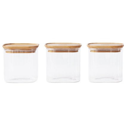 Vershoudbakje (set) PKV-015 800 ml, set van 3 stuks, glas / bamboe, Pebbly
