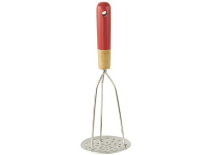 Aardappelstamper NBA087 30 cm, roestvrij staal / bamboe, rood, Pebbly