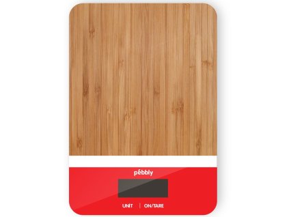 Digitale keukenweegschaal PEB-BRN 23 cm, rood, bamboe, Pebbly