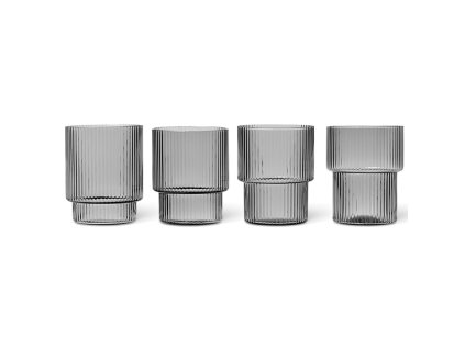 Waterglas RIPPLE 200 ml, set van 4 stuks, grijs, stevig LIVING