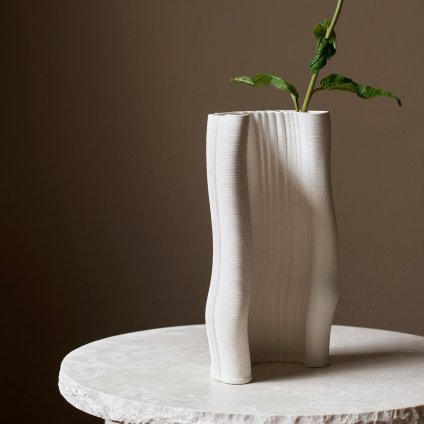 Vaas MOIRE 30 cm, wit, aardewerk, stevig LIVING