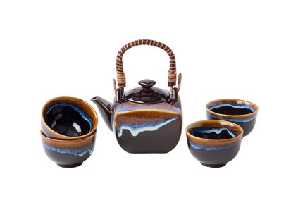 Theeset TENMOKKU, set van 5 stuks, zwart, keramiek, MIJ